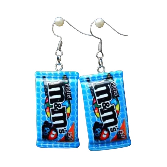 Jewelry - Whimsical Pretzel M&M Chocolate Candy Earrings